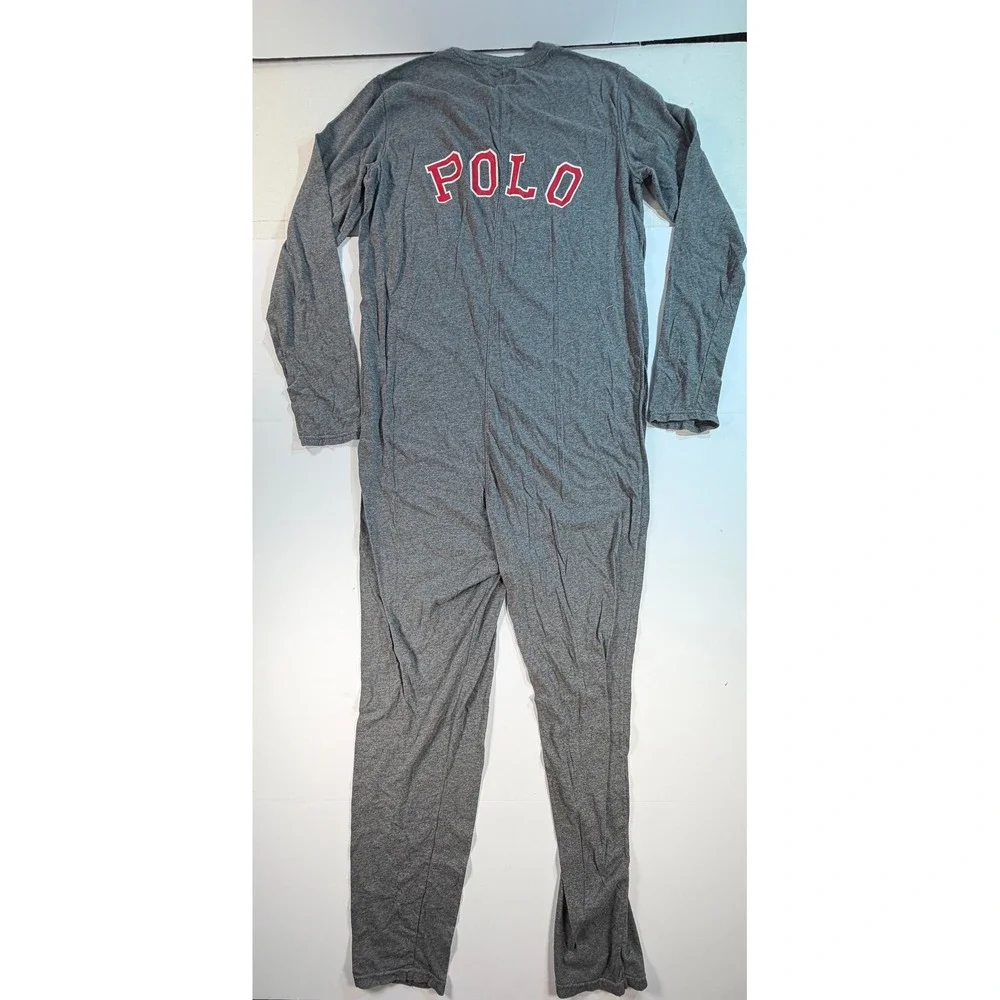 Polo Ralph Lauren Mens Gray Cotton Long Sleeve Zip Front Union Suit Pajamas M